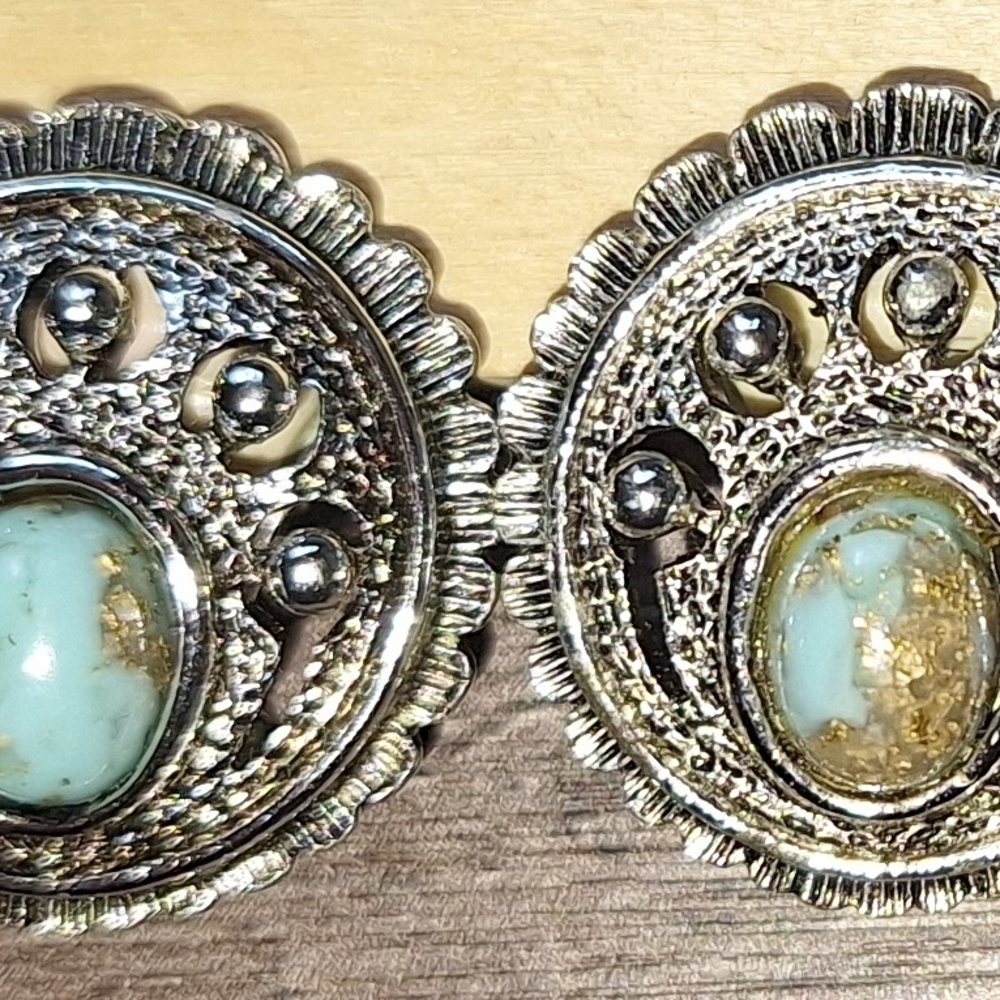 Vtg Sarah Coventry Faux Turquoise Silver Tone Clip On Ear‎ Rings Costume